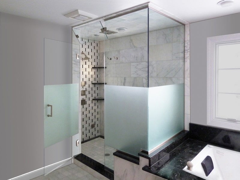 Etched Glass Frosted Shower Doors With Design The Frosted Dolphin Or Wave Design